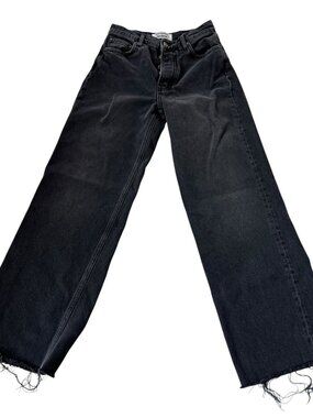 Reformation jeans faded black denim button fly wide leg raw hem size 24 waist